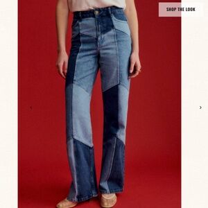 Sezane The Wide Leg Trousers in Patchwork Denim Blue, NWT!